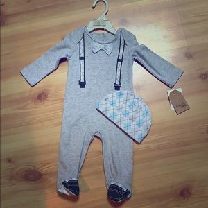 Argyle Plaid Faux Suspenders Onesie and hat set